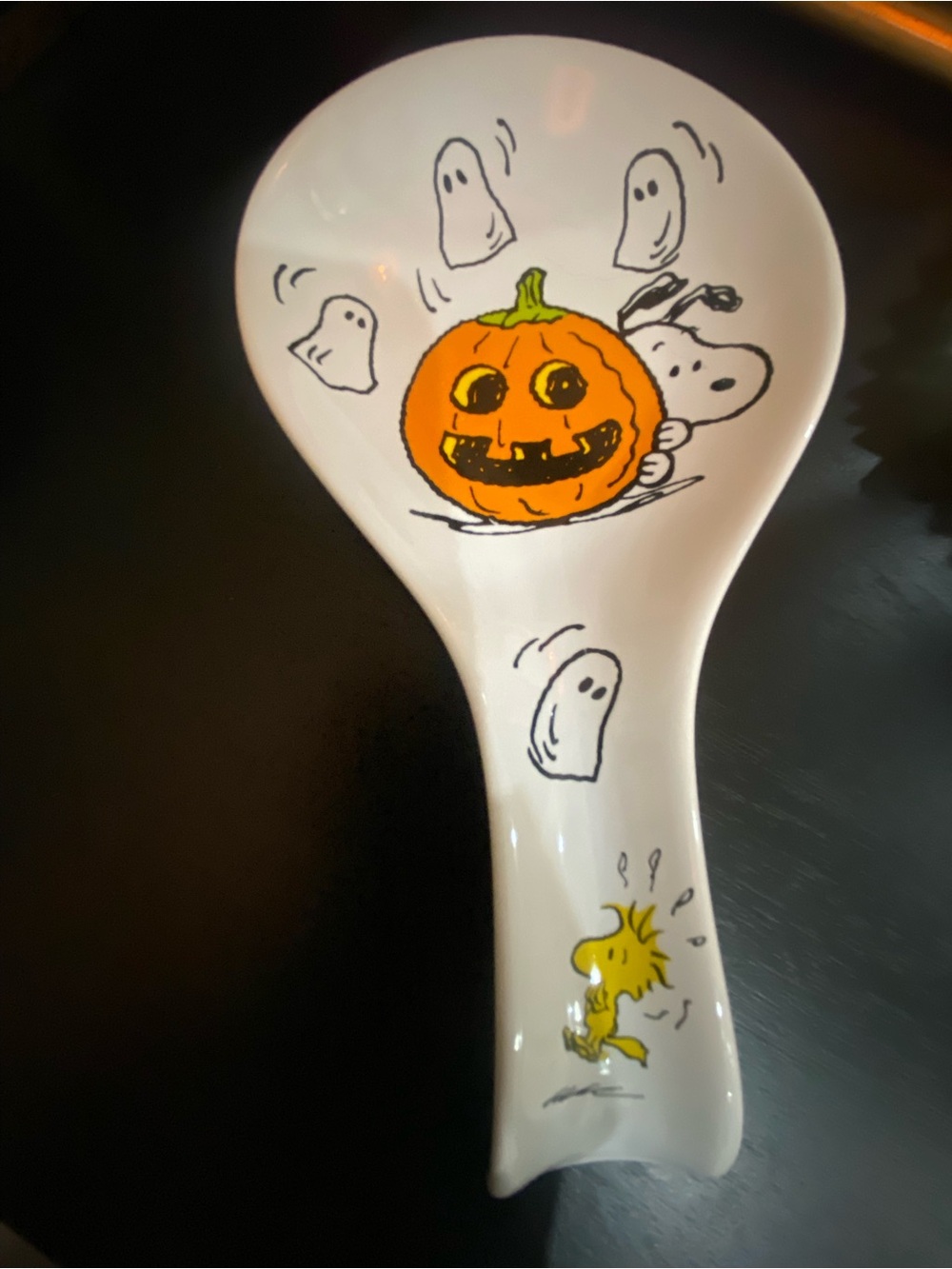 Snoopy & Woodstock Halloween Pumpkin & Ghost Ceramic Spoon Rest